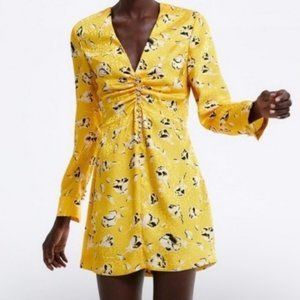 Zara Yellow Floral Long Sleeve Mini Dress Size S